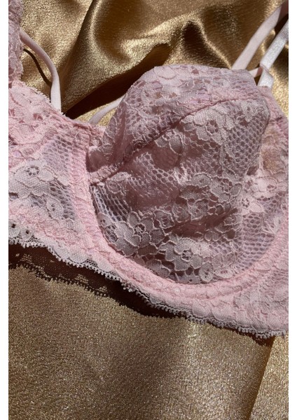 Pudra Çiçek Desenli Balenli Ip Detaylı Üstün Kalite Sütyen fiyatları