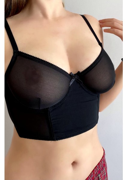 Ivy Transparan Korse Detaylı B-C-D Cuplara Uyumlu Belenli Seksi Sütyen fırsatları