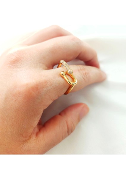 Zirkon Taşlı Tiffany Çelik Yüzük