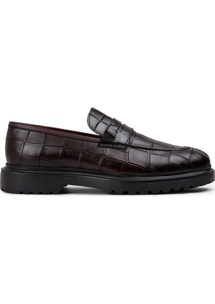 Deri Bordo Loafer Erkek Ayakkabı - 01878MBRDE02