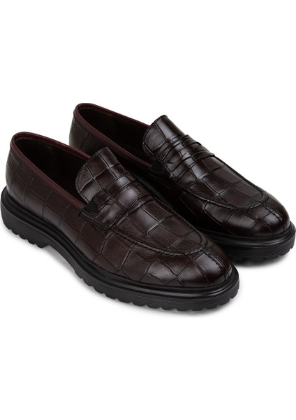 Deri Bordo Loafer Erkek Ayakkabı - 01878MBRDE02