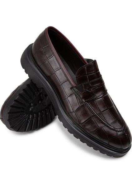 Deri Bordo Loafer Erkek Ayakkabı - 01878MBRDE02