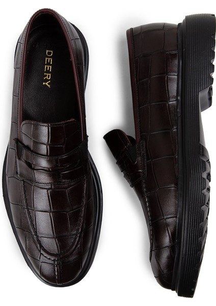 Deri Bordo Loafer Erkek Ayakkabı - 01878MBRDE02