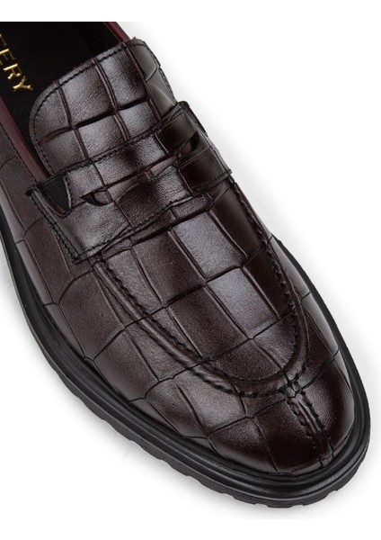 Deri Bordo Loafer Erkek Ayakkabı - 01878MBRDE02