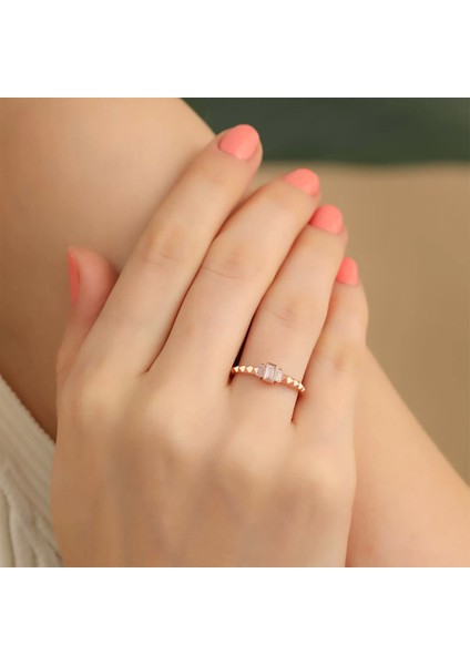 925 Ayar Gümüş Baget Zirkon Taş Ayarlanabilir Yüzük Rose