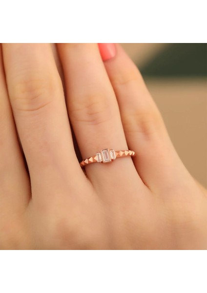 925 Ayar Gümüş Baget Zirkon Taş Ayarlanabilir Yüzük Rose fiyatları