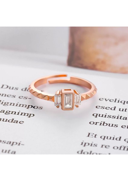 925 Ayar Gümüş Baget Zirkon Taş Ayarlanabilir Yüzük Rose modelleri