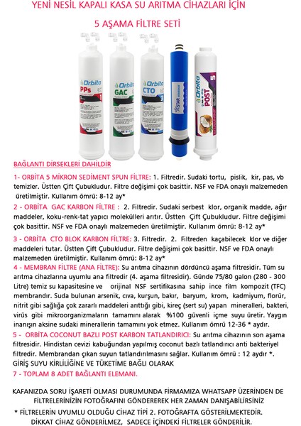 Inline Çift Çubuklu 5'li Filtre Seti Dirsekler Dahil