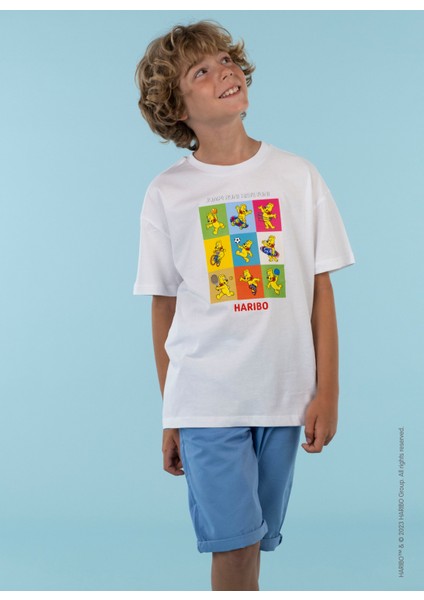 Baskılı Beyaz Erkek Çocuk T-Shirt HRBTXT103