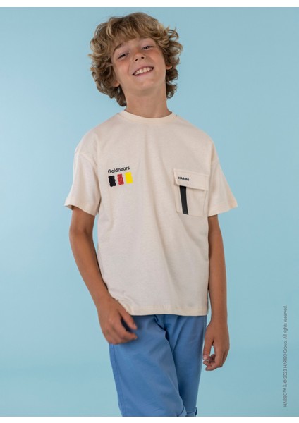 Baskılı Krem Erkek Çocuk T-Shirt HRBTXT004