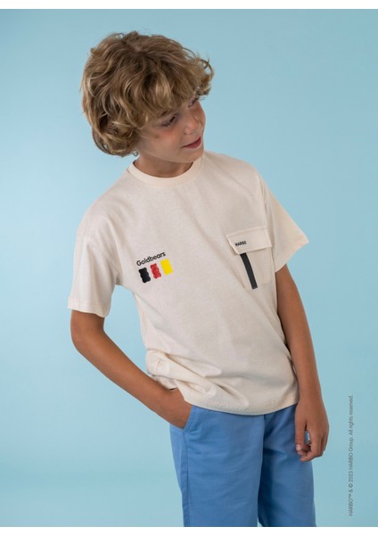 Baskılı Krem Erkek Çocuk T-Shirt HRBTXT004 modelleri