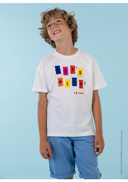 Baskılı Beyaz Erkek Çocuk T-Shirt HRBTXT104