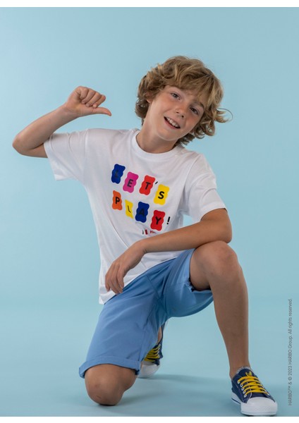 Baskılı Beyaz Erkek Çocuk T-Shirt HRBTXT104 fiyatları