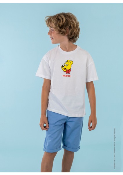 Baskılı Beyaz Erkek Çocuk T-Shirt HRBTXT109