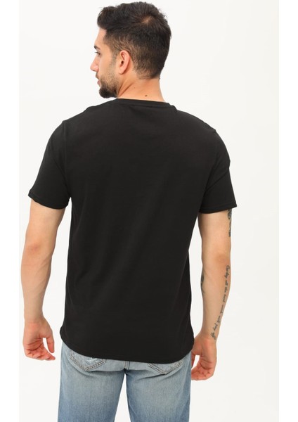 Şerit Baskılı Siyah Erkek T-Shirt