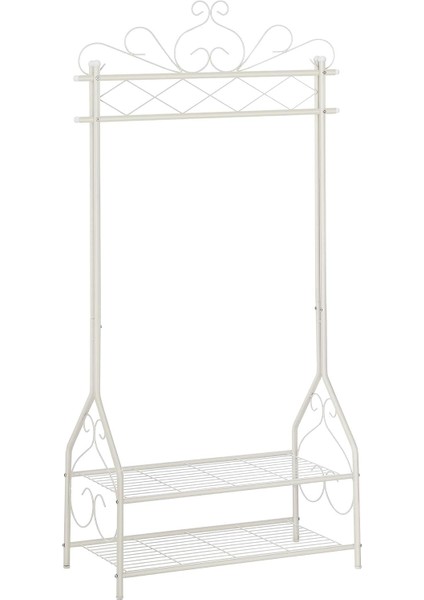 Klasik Tarzda Elbise Askısı, Elbise Çubuklu ve 2 Metal Raflı, 92 x 173 x 41 cm (G x Y x D), Krem Beyaz, HSR07W