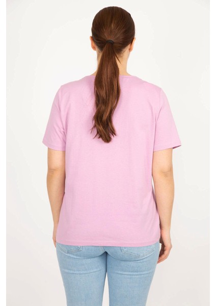 Kadın Lila Büyük Beden Pamuklu Kumaş Dantel Detaylı Bluz fırsatları