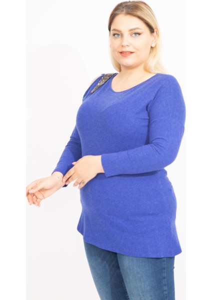 Kadın Antrasit Tek Omuz Dekolteli Taş Detaylı Bluz 65N35426 fiyatları