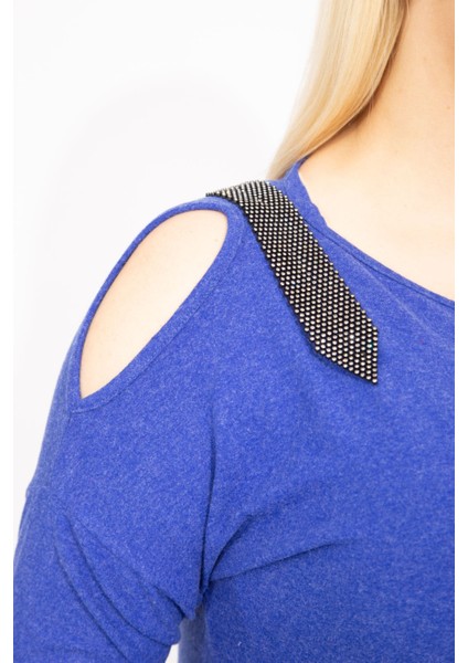 Kadın Antrasit Tek Omuz Dekolteli Taş Detaylı Bluz 65N35426 fırsatları