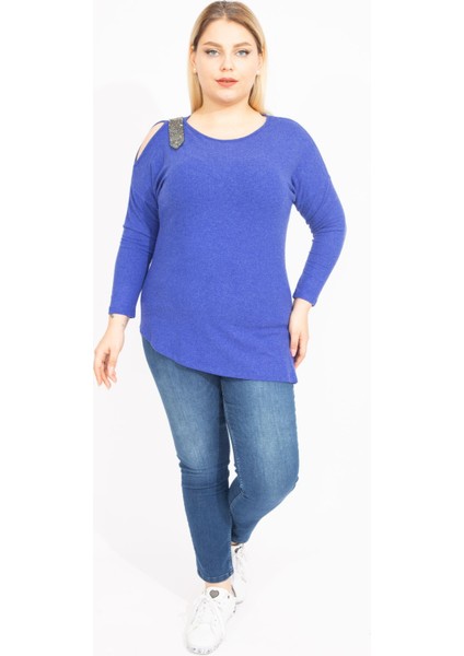 Kadın Antrasit Tek Omuz Dekolteli Taş Detaylı Bluz 65N35426 indirimleri