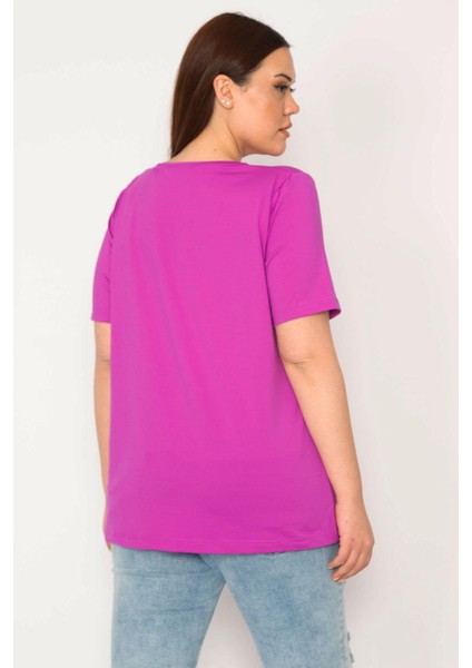 Kadın Eflatun Büyük Beden Tek Yaka Biyeli Spor Bluz 65N35619