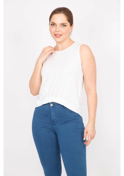 Kadın Kemik Büyük Beden Ön Etek Ucu Lastik Detaylı Arkası Uzun Bluz fiyatları