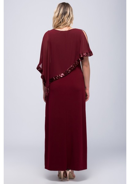 Kadın Bordo Şifon ve Payet Detaylı Abiye Elbise 65N23491 fiyatları
