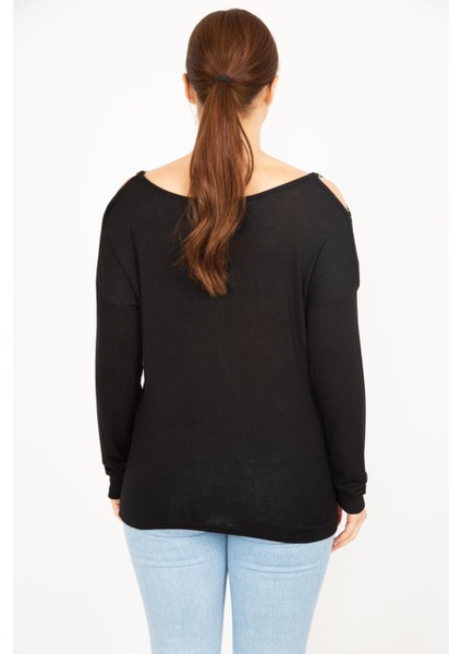 Kadın Siyah Büyük Beden Omuz Dekolteli Bluz modelleri