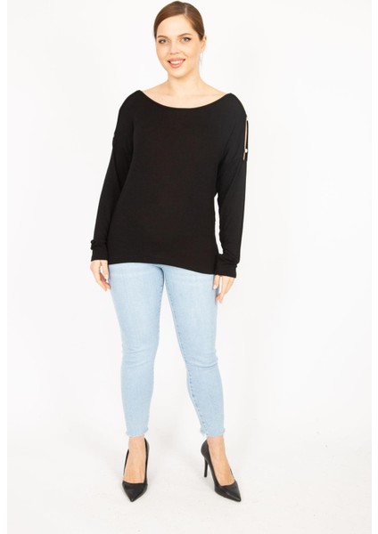 Kadın Siyah Büyük Beden Omuz Dekolteli Bluz indirimleri