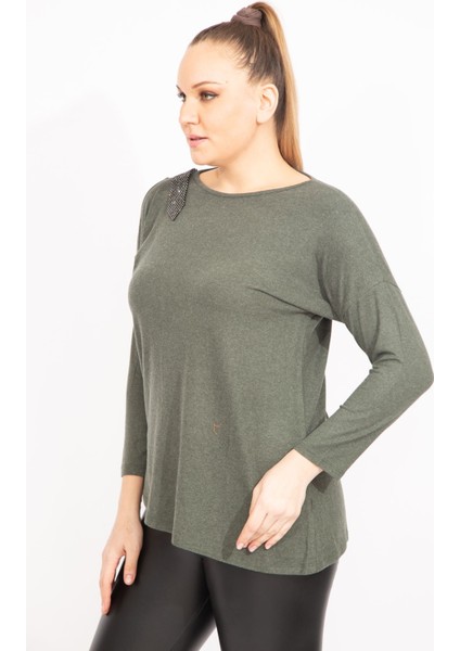 Kadın Antrasit Tek Omuz Dekolteli Taş Detaylı Bluz 65N35426 modelleri