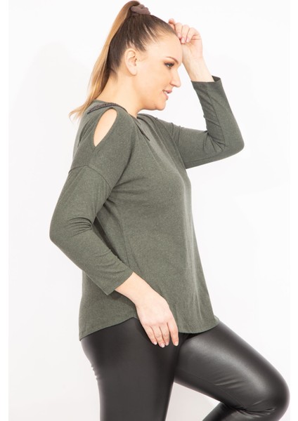 Kadın Antrasit Tek Omuz Dekolteli Taş Detaylı Bluz 65N35426 fırsatları