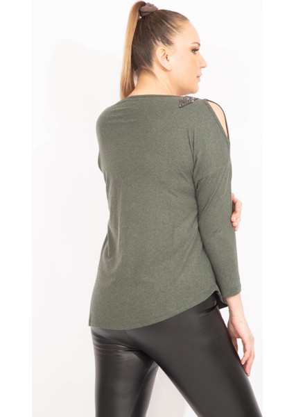 Kadın Antrasit Tek Omuz Dekolteli Taş Detaylı Bluz 65N35426 indirimleri