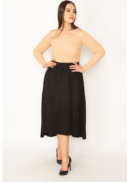 Kadın Siyah Bel Lastikli Buklet Kumaş Arkası Uzun Etek 65N35385 fırsatları