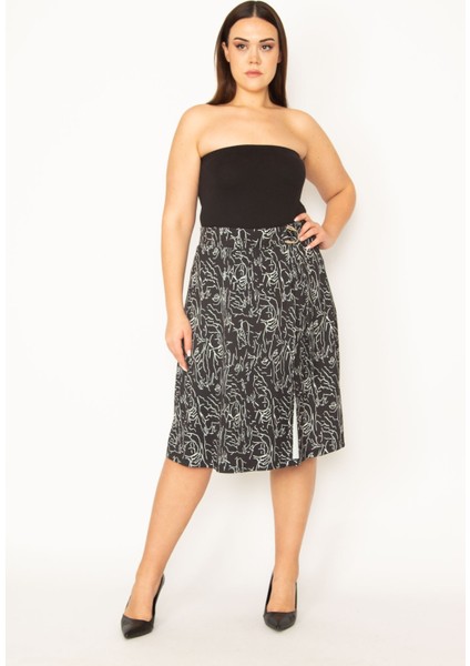 Kadın Siyah Anvelop Görünümlü Beli Lastik Ve Tokadan Bağcık Detaylı Etek 65N34501