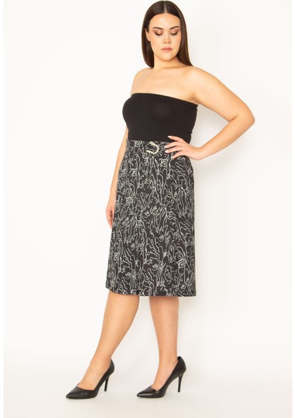 Kadın Siyah Anvelop Görünümlü Beli Lastik Ve Tokadan Bağcık Detaylı Etek 65N34501