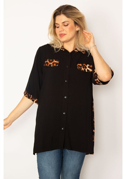 Kadın Siyah Loopar Garnili Dokuma Viskon Kumaş Gömlek 65N34279 fırsatları
