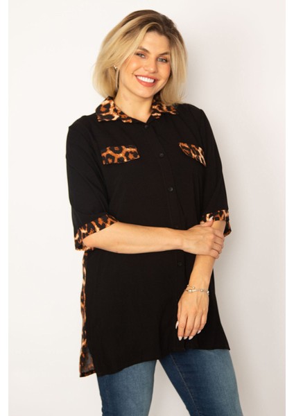 Kadın Siyah Loopar Garnili Dokuma Viskon Kumaş Gömlek 65N34279 indirimleri