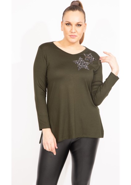 Kadın Haki Payet Detaylı Bluz 65N35471