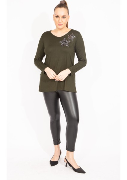 Kadın Haki Payet Detaylı Bluz 65N35471 fırsatları