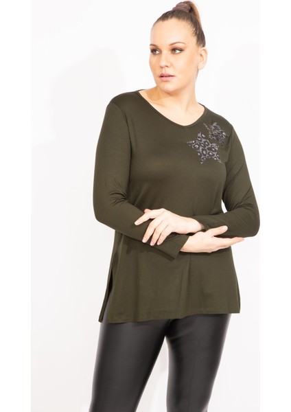 Kadın Haki Payet Detaylı Bluz 65N35471 indirimleri