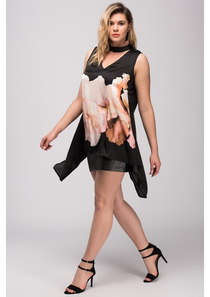 Kadın Siyah Arkası Anvelop Saten Tunik 65N32809