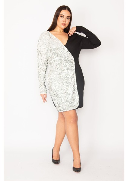 Kadın Siyah Payet Detaylı Kapalı Anvelop Elbise 65N30145 fiyatları