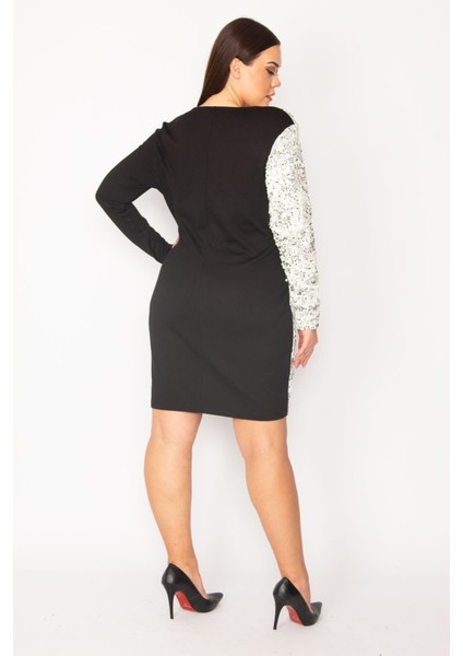 Kadın Siyah Payet Detaylı Kapalı Anvelop Elbise 65N30145 indirimleri