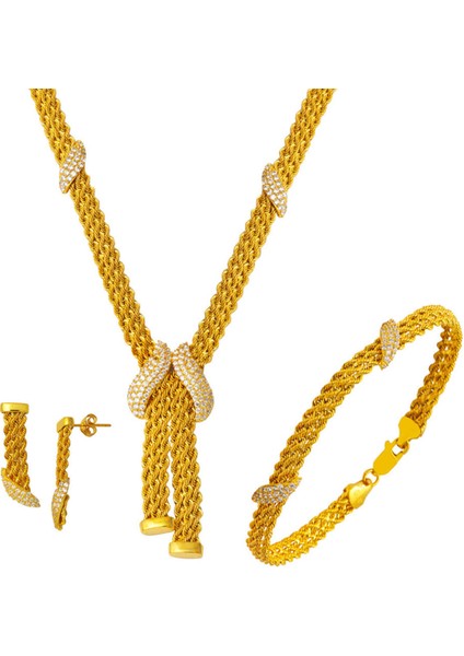 Tasarım Kemerli Örgü Altın Takı Seti