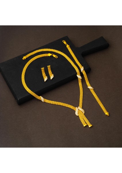 Tasarım Kemerli Örgü Altın Takı Seti modelleri