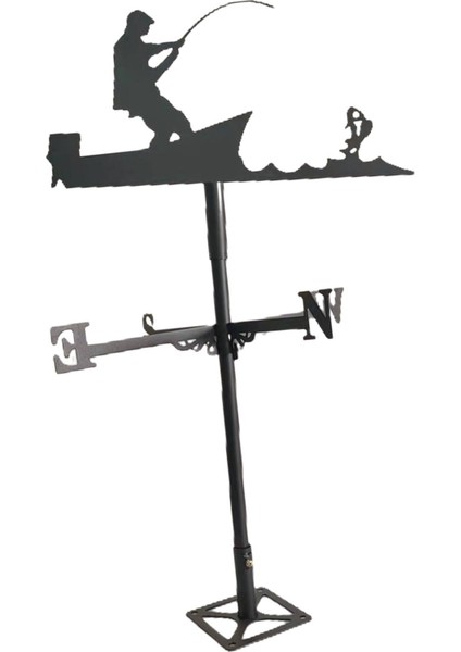 Paslanmaz Çelik Weathervan Çit Montaj Havai Kepçeli Bahçe Dekor 50 Cm Boyunda Balıkçı (Yurt Dışından)