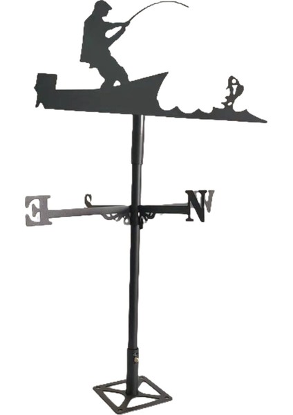 Paslanmaz Çelik Weathervan Çit Montaj Havai Kepçeli Bahçe Dekor 50 Cm Boyunda Balıkçı (Yurt Dışından)