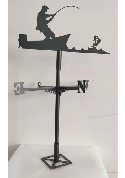 Paslanmaz Çelik Weathervan Çit Montaj Havai Kepçeli Bahçe Dekor 50 Cm Boyunda Balıkçı (Yurt Dışından)