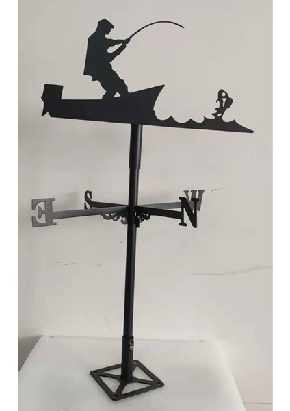 Paslanmaz Çelik Weathervan Çit Montaj Havai Kepçeli Bahçe Dekor 50 Cm Boyunda Balıkçı (Yurt Dışından)