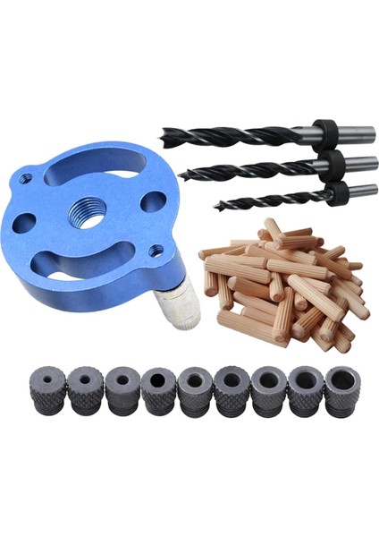 Ahşap Işleme Dübel Matkap Kılavuzu Düz 3 Delik Puncher Geniş Uygulamalar Mavi (Yurt Dışından)